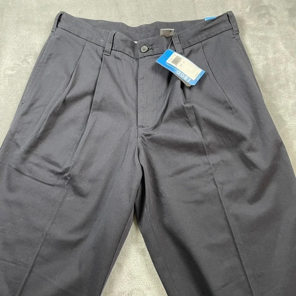 IZOD PerformX Mens Pleated Dress Pants Navy Blue 32x30 Stretch Cotton Trousers